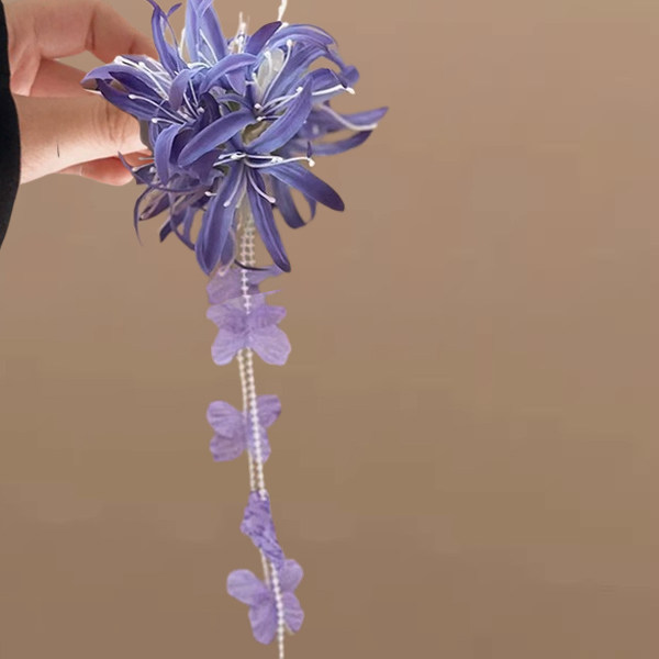 柔雾雨露！紫色彼岸花流苏抓夹！超仙花朵鲨鱼夹氛围感发抓盘发器,淘宝优惠券,粉丝福利购,淘宝优惠卷