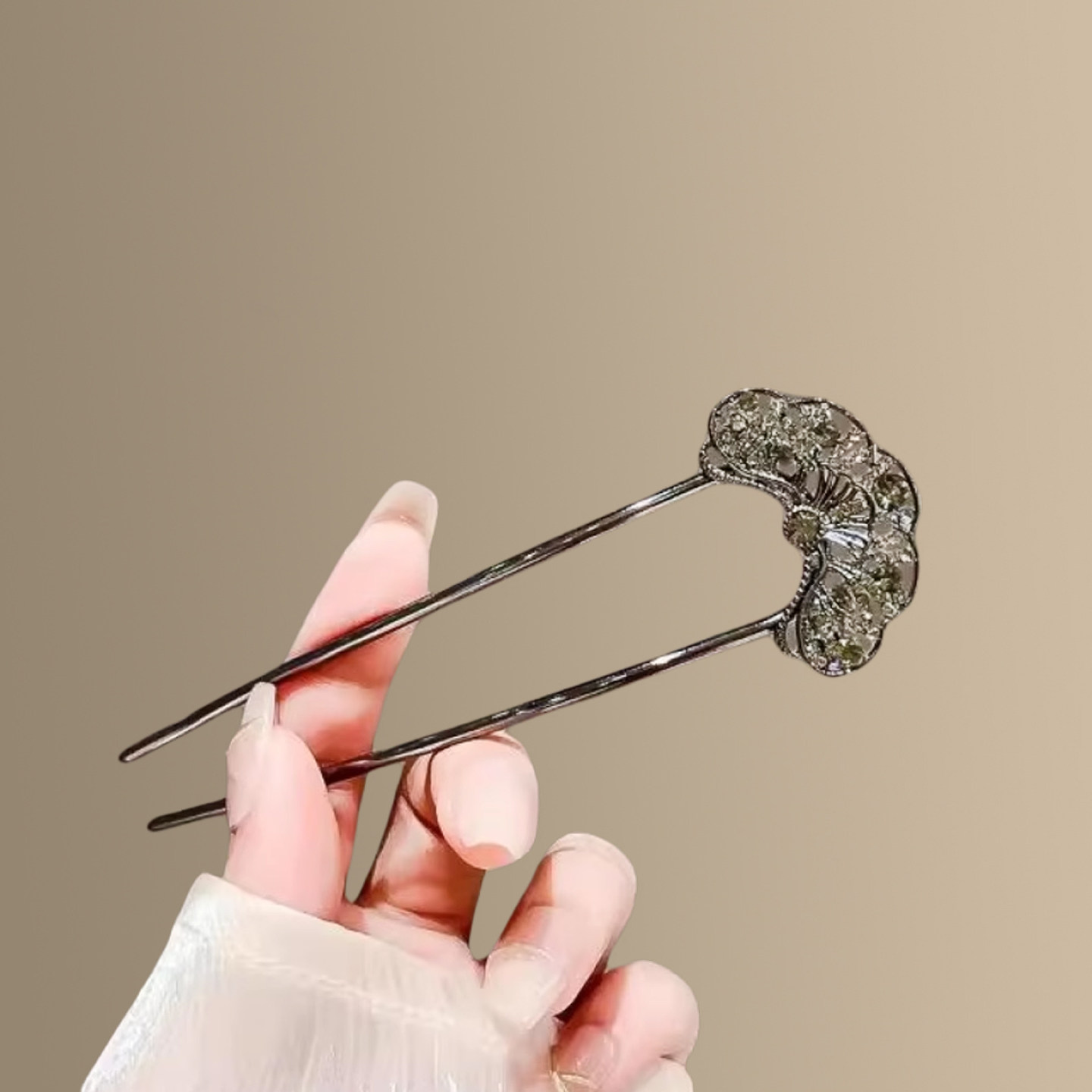 贝影银簪！古风U型水钻发簪！新款新中式简约个性盘发发钗女拎环,淘宝优惠券,粉丝福利购,淘宝优惠卷