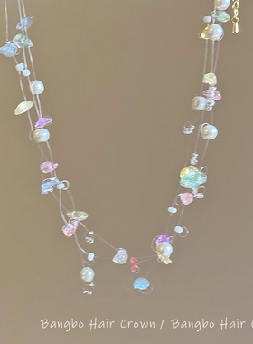 彩色天然石珍珠项链女夏新款女