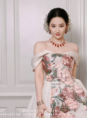 刘亦菲同款宝红轻奢镶钻水滴流苏项链新娘结婚晚宴项饰欧美设计