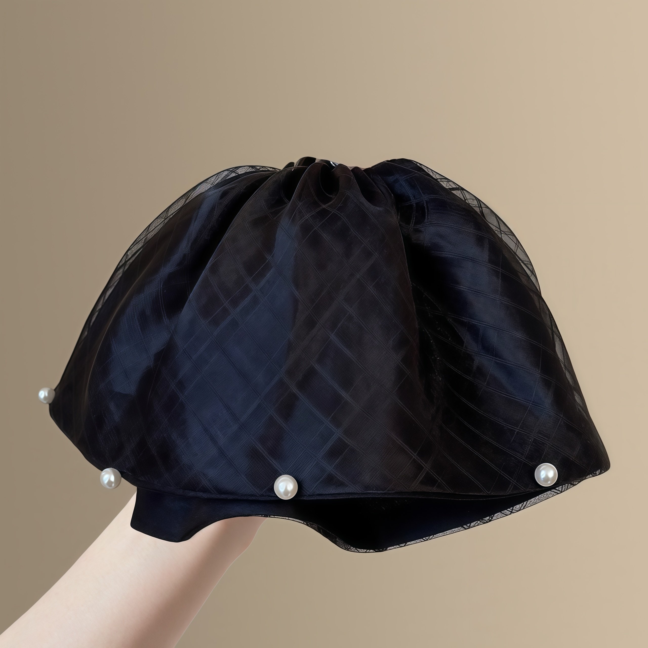 洁白无瑕！白色缎面网纱裙摆马尾夹女！新款高级感珍珠百搭盘发器,淘宝优惠券,粉丝福利购,淘宝优惠卷