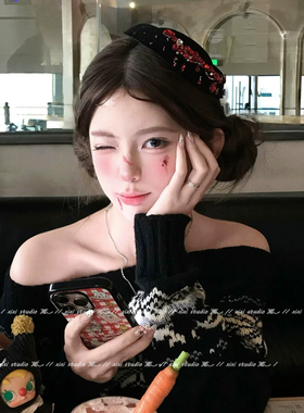 血泪玫瑰~万圣节黑色水钻小礼帽