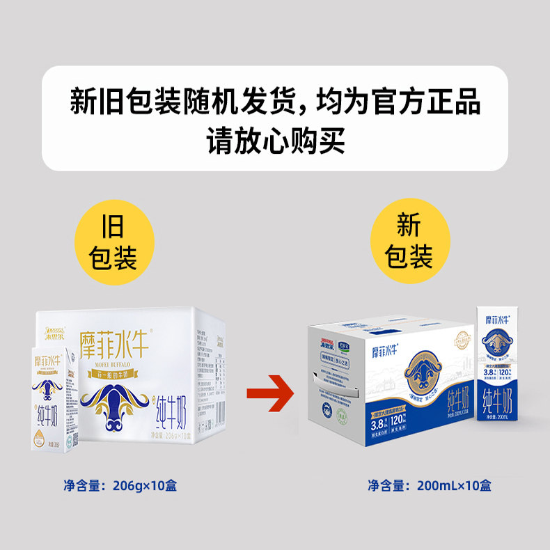 来思尔摩菲水牛纯牛奶200mL*10盒学生儿童营养早餐生牛乳牛奶整箱
