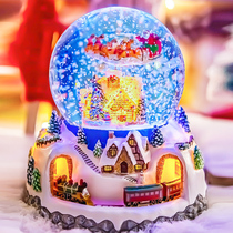 Christmas presents Christmas music box Water crystal ball Santa Claus Lower snow Eight soundbox Children small train can rotate