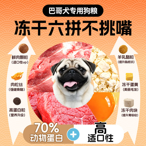 艾萨克巴哥专用狗粮幼犬成犬冻干10斤装八哥小型犬补钙增肥专用粮 - 图0