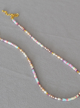 buscar淡水珍珠几何串珠项链