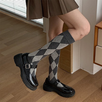 Rhomboid Plaid Calf Socks Woman Retro Inren Wind JK and knee-length silo stockings Sox stockings socks