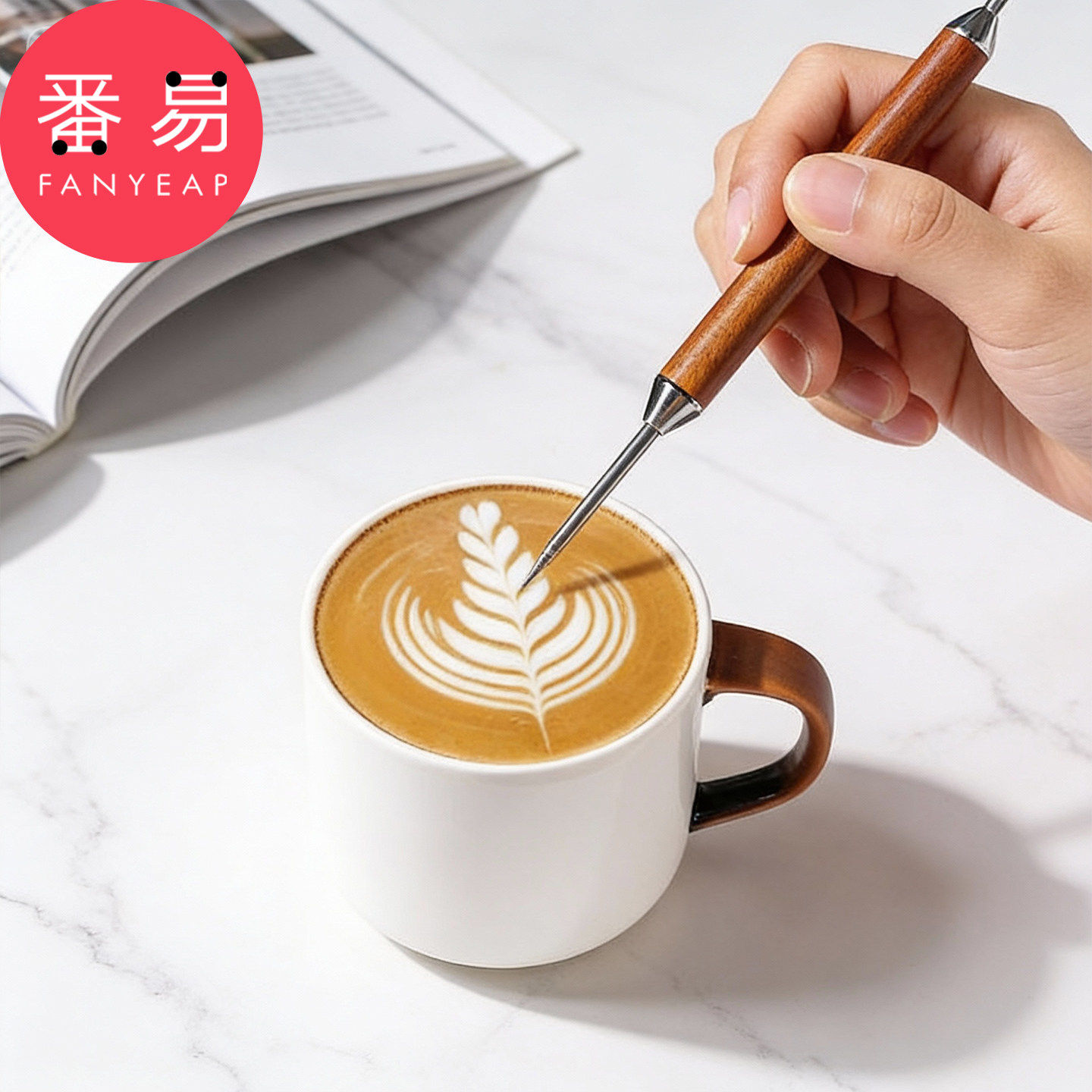 拉花针A1pq808-木柄咖啡拉花针拿铁咖啡钩花针花式咖啡拉花笔,淘宝优惠券,粉丝福利购,淘宝优惠卷