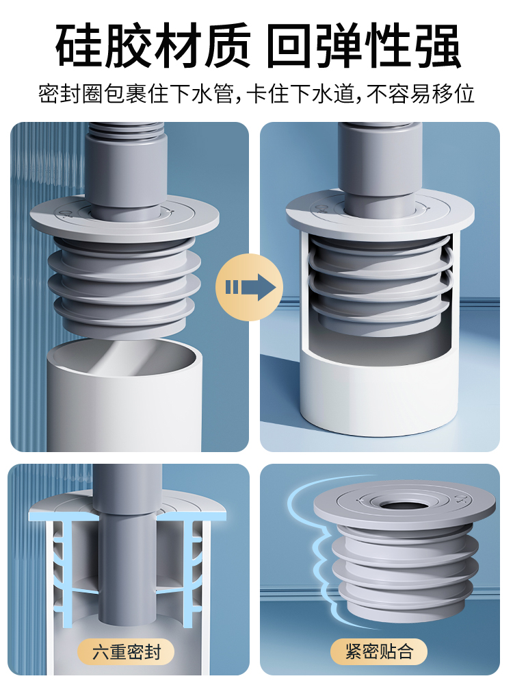 德国下水管道防返臭神器厨房脸盆洗衣机密封塞圈5075排水管堵口器