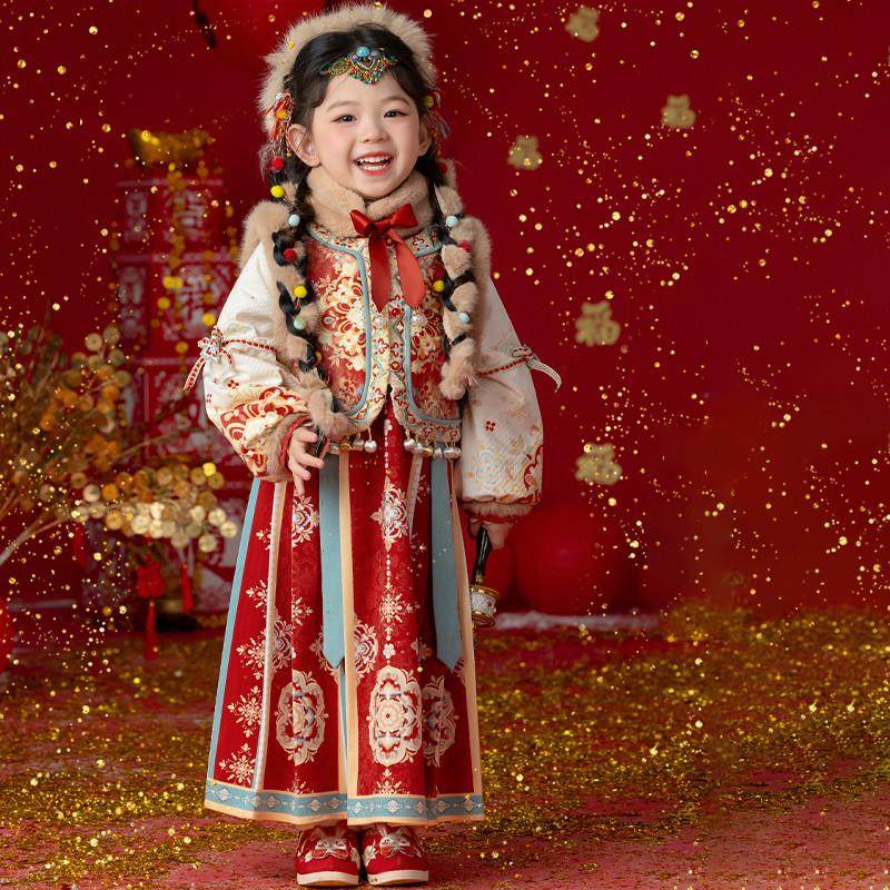 儿童汉服女童冬款连衣裙拜年服古装女孩公主裙礼服过年服国风唐装,淘宝优惠券,粉丝福利购,淘宝优惠卷