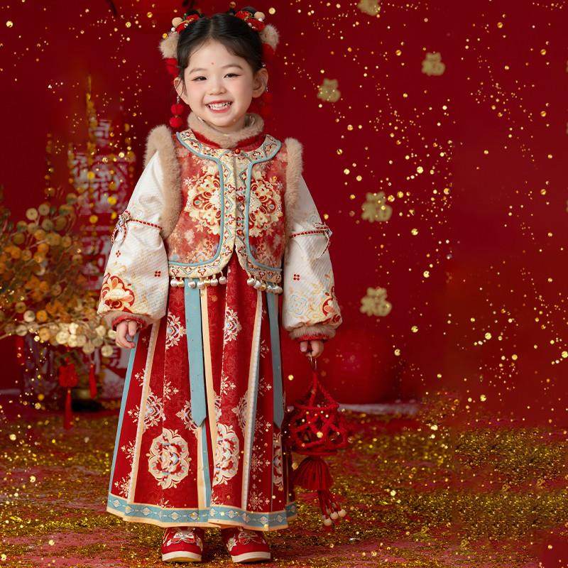 儿童汉服女童冬款连衣裙拜年服古装女孩公主裙礼服过年服国风唐装,淘宝优惠券,粉丝福利购,淘宝优惠卷