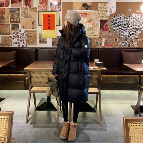 黑金鹅绒羽绒服女中长款2025冬季新款韩版连帽小个子超好看面包服 - 图3