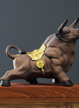 新中式创意陶瓷牛动物摆件牛气冲天家居玄关装饰店铺招财开业