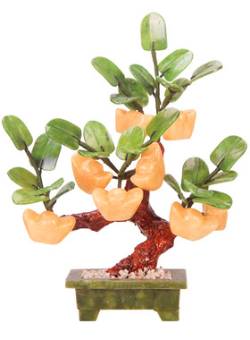 天然玉石盆景元宝树客厅家居饰品玉器工艺品发财树招财树玉雕