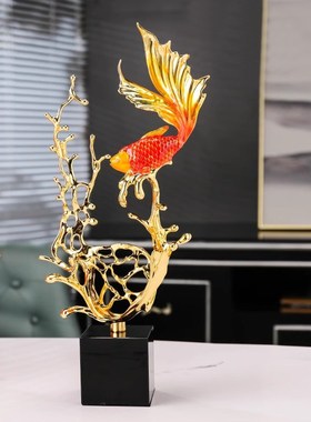 水晶锦鲤鱼摆件i客厅酒柜电视柜装饰品轻奢高档乔迁新居礼品高级