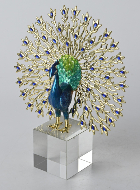 高档珐琅彩孔雀开屏摆件轻奢家居装饰品乔迁礼品摆件客厅玄关摆设