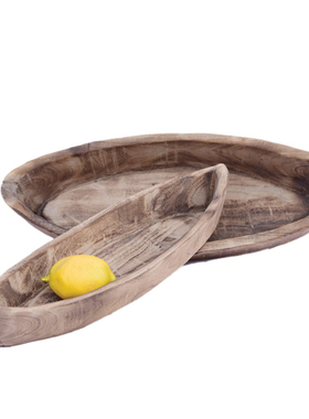 木质船型长托盘玄关摆盘插苔藓盘