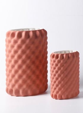 圆口珊瑚红色花器装饰3D打印陶瓷