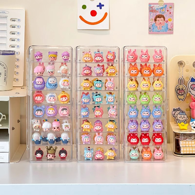 迷ni盲盒摆件阶梯式置物架萌粒展示盒果蔬淘气包透明大容量收纳架 - 图1