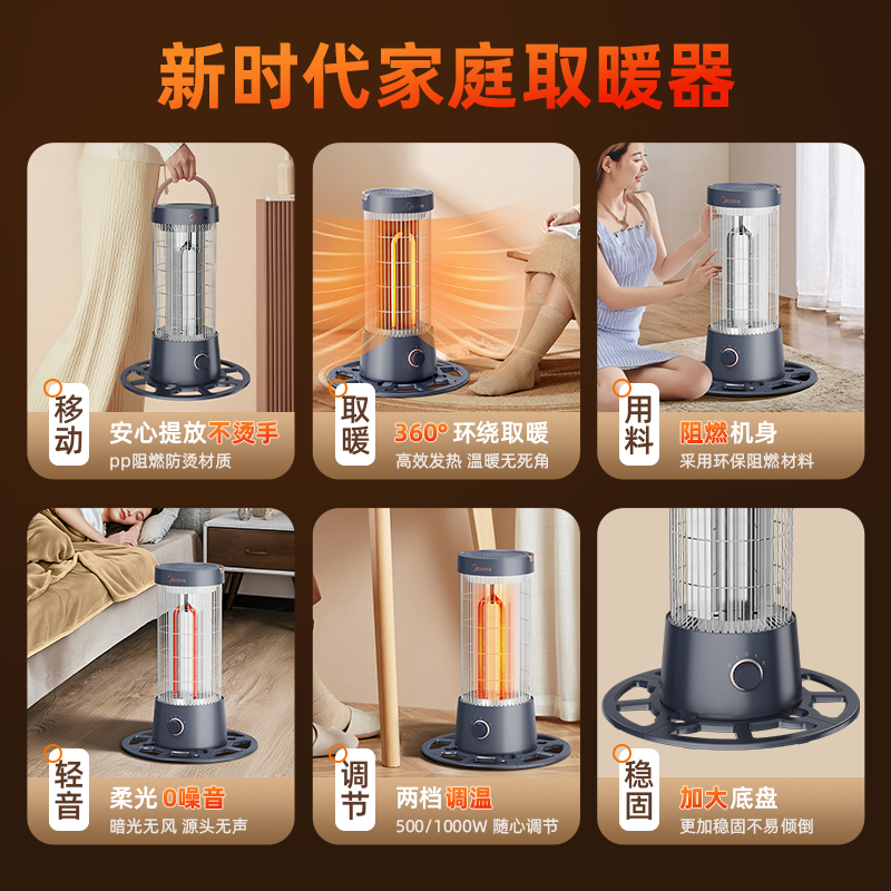 美的鸟笼取暖器家用小太阳电暖气节能烤火炉冬天取暖神器2024新款