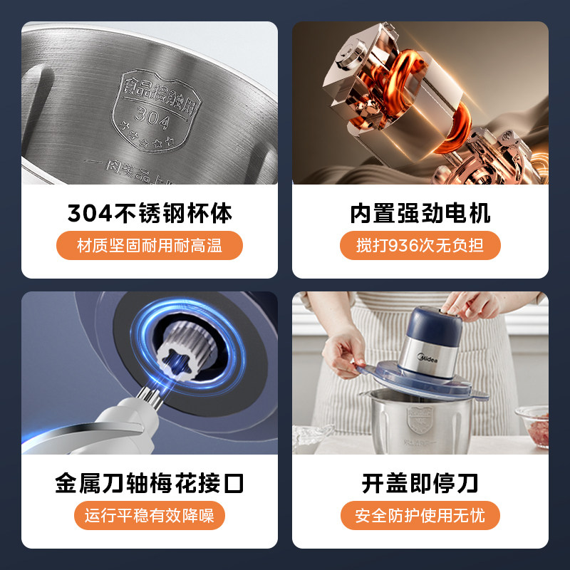 美的绞肉机家用2.2L大容量多功能料理机绞馅绞菜机不锈钢2025新款,淘宝优惠券,粉丝福利购,淘宝优惠卷