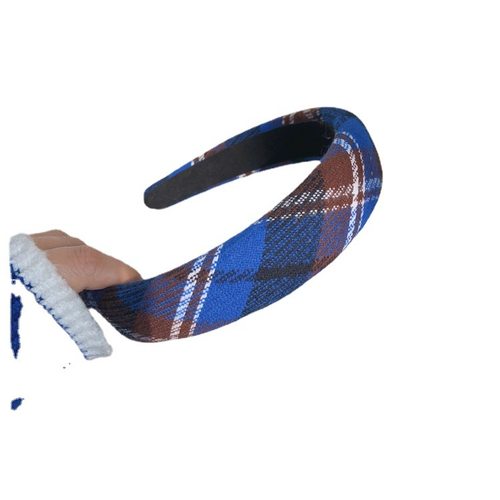 克莱因蓝色发箍~PU皮质格子纯色颅顶头箍ins时髦增高海绵压发女 - 图3