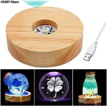 Round Square Wooden LED Light Display Base Crystal Glass