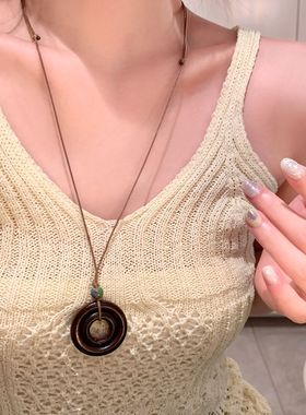 海边度假新中式禅意陶瓷吊坠项链女波西米亚民族风长款配饰挂绳