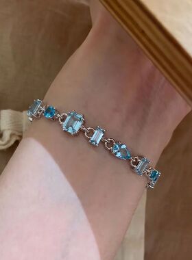 清冷感超闪蓝色水滴手链女轻奢小众精致2026新款手串叠戴闺蜜手饰