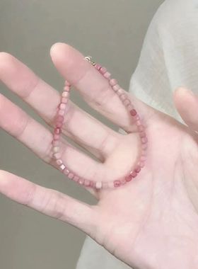 zoozmini草莓晶手链女极细招桃花粉色水晶手串转运珠甜美显白手饰
