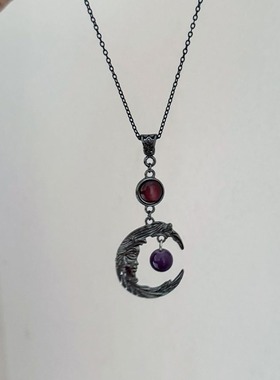 「黑夜森林」暗黑哥特风月亮紫色项链2025新款小众设计精致锁骨链