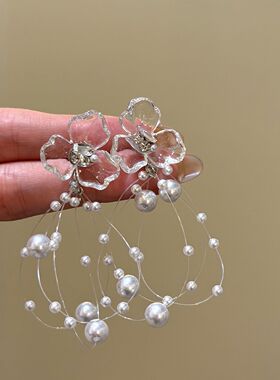 法式千金~超仙珍珠花朵流苏耳环女气质高级感耳环女巨好看耳饰