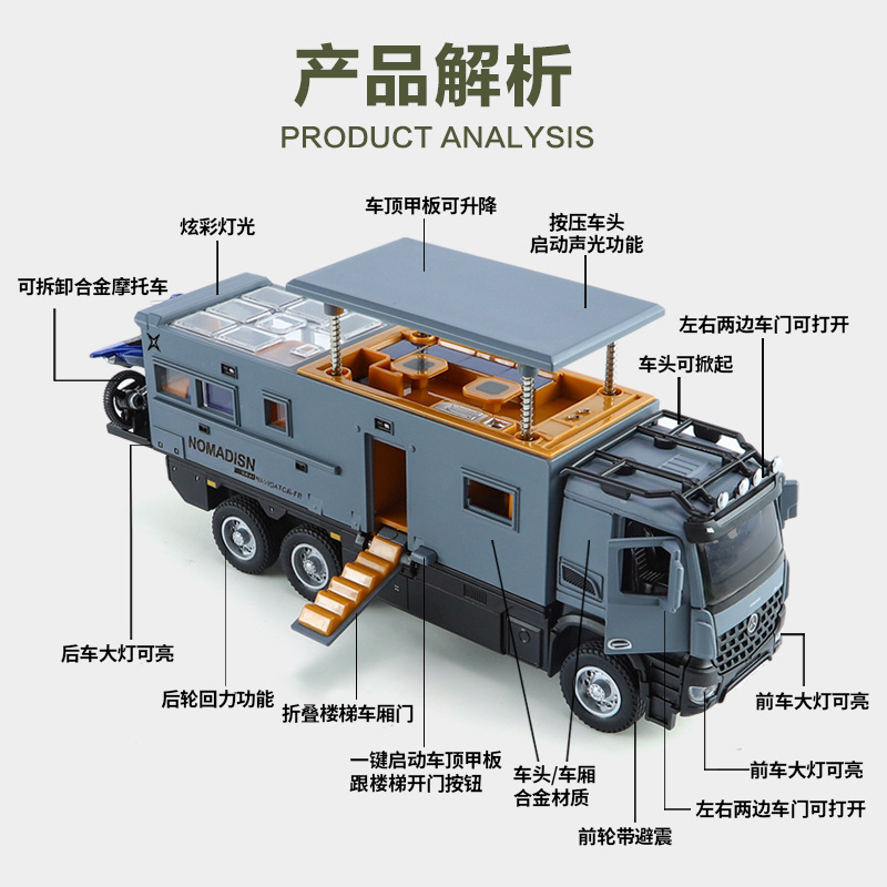 大奔领航者越野房车汽车模型仿真带声光回力玩具车音乐摆件藏品 - 图2