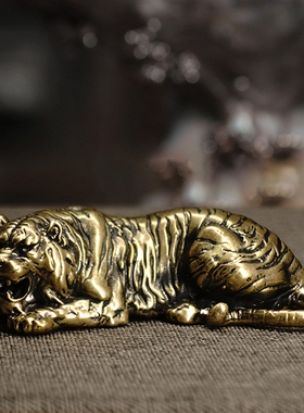 十二生肖黄铜虎符摆件牛生肖老虎蛇创意家居办公工艺品麒麟手把件