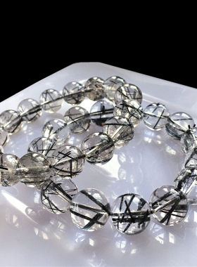 天然黑发晶手链收藏级黑色饰品