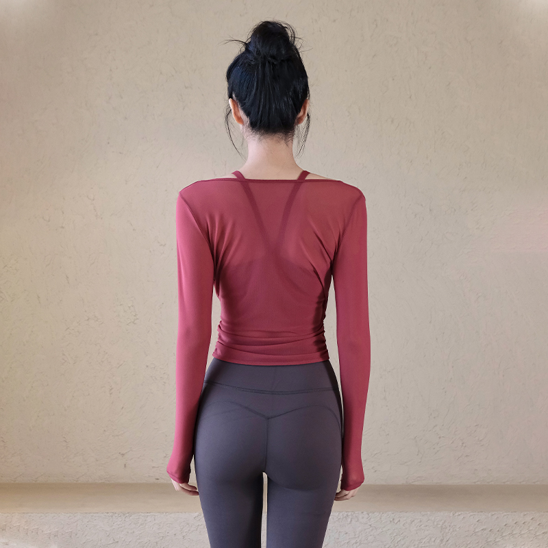 Ackdcs瑜伽服两件套女秋冬款仙气网纱运动长袖上衣普拉提健身套装 - 图1