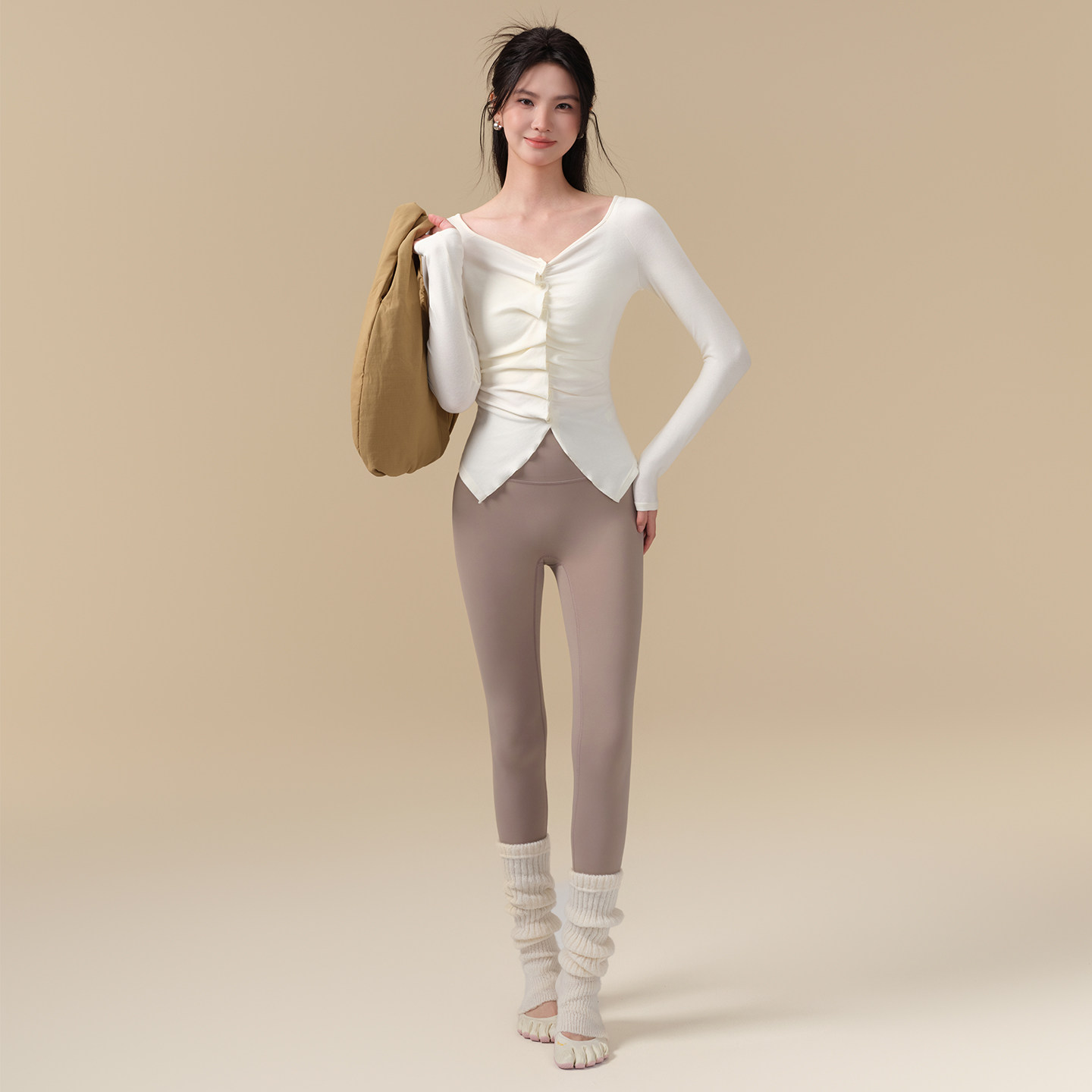 Ackdcs高颜值瑜伽上衣女秋冬新款花边显瘦运动T恤普拉提健身长袖,淘宝优惠券,粉丝福利购,淘宝优惠卷