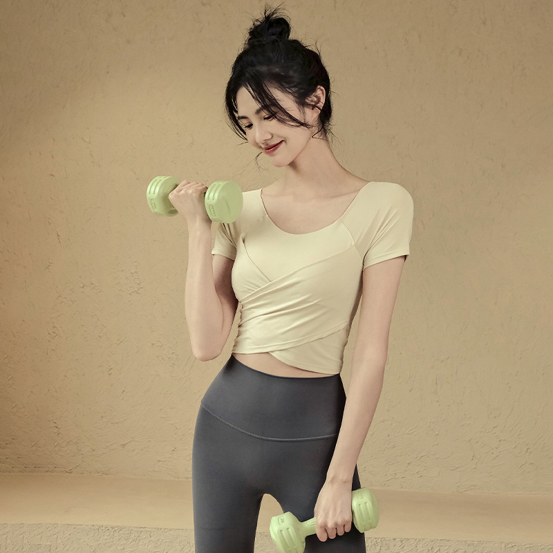 Ackdcs带胸垫瑜伽服上衣女夏短袖运动T恤专业跑步高级感健身套装,淘宝优惠券,粉丝福利购,淘宝优惠卷