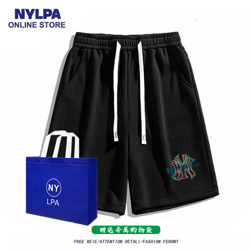 NYLPA潮牌白色休闲运动短裤男女奥特莱斯美式复古宽松印花五分裤,淘宝优惠券,粉丝福利购,淘宝优惠卷