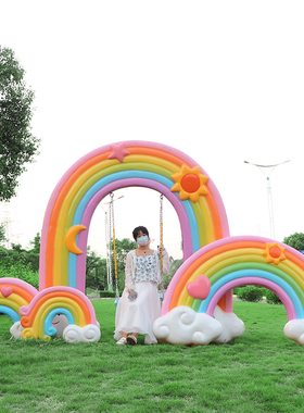 景区网红打卡拍照天梯热气球彩虹秋千座椅幼儿园户外爱心云朵雕塑
