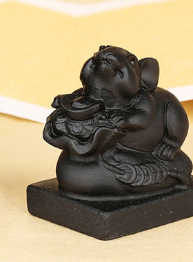 黑曜石生肖老鼠摆件家居