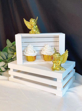 木质收纳筐复古面包托盘森系甜品台装饰摆件白色家居拍照道具