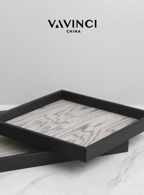 速发样品轻奢灰色木纹饰形香薰托盘创意极简新板间收纳托盘装方品