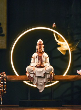 速发禅意观在音菩像佛萨自观观世音倒流香陶瓷家用底座装饰摆件