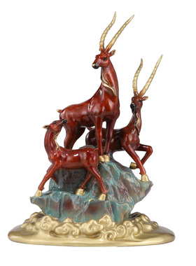 速发三羊开公摆件生肖铜羊办泰室客厅装饰铜黄纯领头羊三开泰