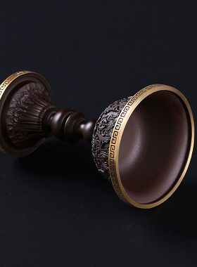 速发惠尔美黄铜仿古八祥吉护法杯藏式家刻八瑞物供水酒杯雕用供奉