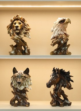 速发狮子老虎酒柜装饰品摆件动头感办公室书柜仿根雕高物级树脂工