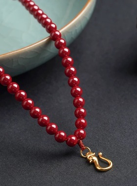 【寺庙同款】砂朱砂圆珠吊坠配链