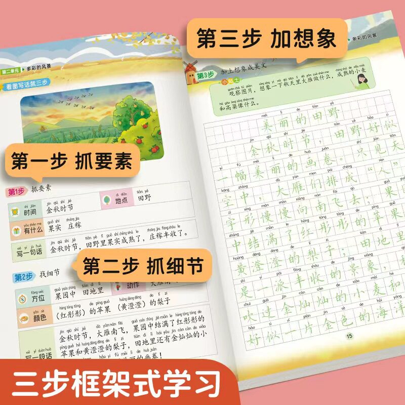 一句话扩充法小学生一二年级跟着课本学看图写话同步人教版语文