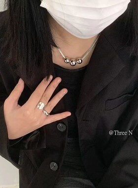 Three N 复古做旧小众星星纹戒指两件套可调节开口质感食指